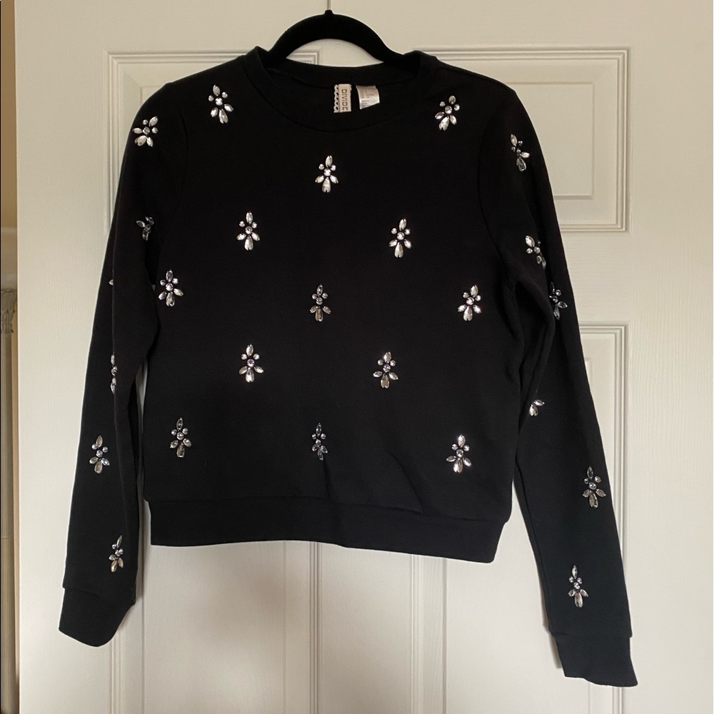 H & M Black Pullover Sweater with Jewels